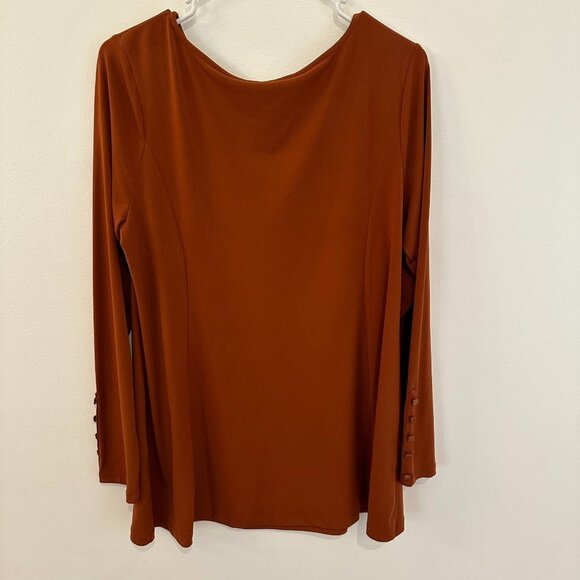 SUSAN GRAVER ORANGE LONG SLEEVE WOMENS TOP WITH BUTTON SLEEVE DETAIL SIZE M - Picture 5 of 5